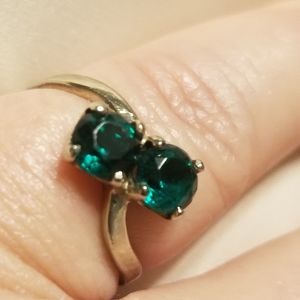 Vintage White Gold & Created Emerald Twist Ring